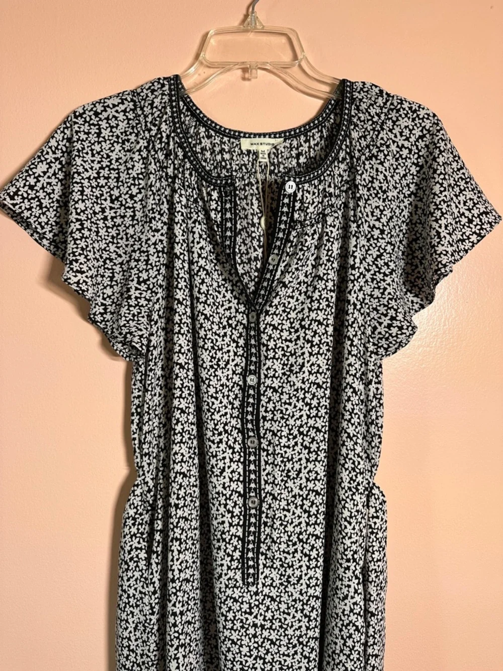 NWT Max Studio Black and White Floral Maxi Dress with Tie - Picture 4 of 7